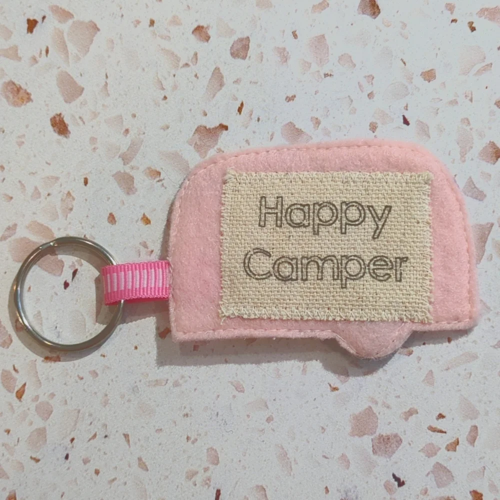 Happy Camper Handcrafted Key Fob Retro Positive Felt Lace Ribbon Beads | New #2